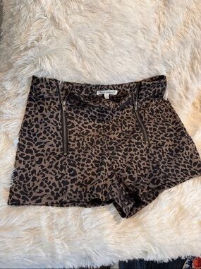 Lucca Couture Leopard Print High-Waist Stretch Shorts - Brown & Black
